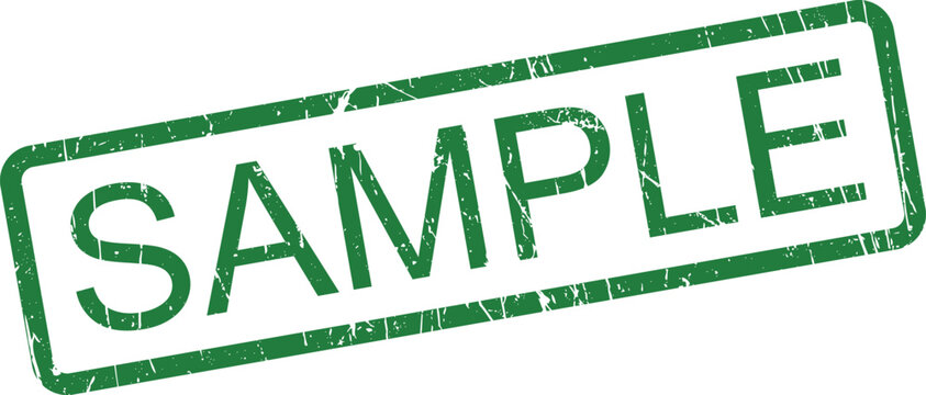 A grungy green rubber stamp impression featuring the word SAMPLE presented on a clear white background