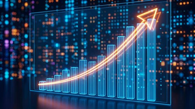 Digital growth chart with ascending arrow and data points data analytics growth chart finance, graph, up.