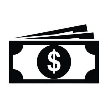 Black and white icon of a stack of dollar bills with a dollar sign