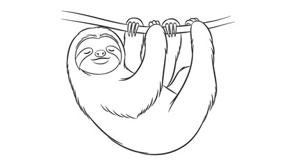 Obraz premium Sloth Hanging On A Branch: A simple line drawing of a charming sloth comfortably suspended from a branch, radiating a sense of calm and peacefulness.
