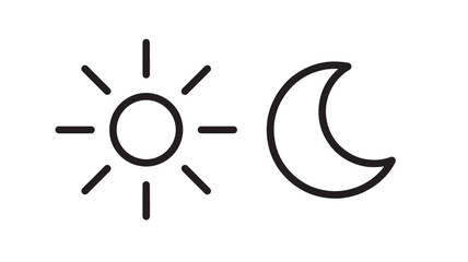 Sun moon icon with simple line art representing day and night symbols, monochrome outline with clean design highlighting celestial cycle concepts and radiance effects © Roberto