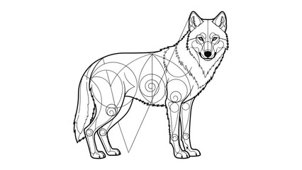 Naklejka premium Geometric Wolf: A captivating illustration of a wolf with geometric patterns overlaid, showcasing a blend of art and nature
