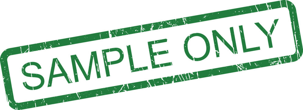 A textured green rubber stamp impression stating SAMPLE ONLY centered on a bright white surface
