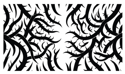 Black thorny branch silhouette pattern on white background, vector bramble illustration © Md