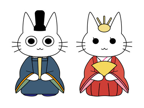 ひな祭りの猫の内裏雛イラスト　お内裏様とお雛様のペアキャラクター