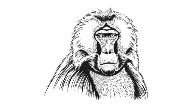 Intense Gaze of a Baboon: A detailed sketch captures the commanding presence of a baboon, its focused gaze holding a sense of intelligence and curiosity.