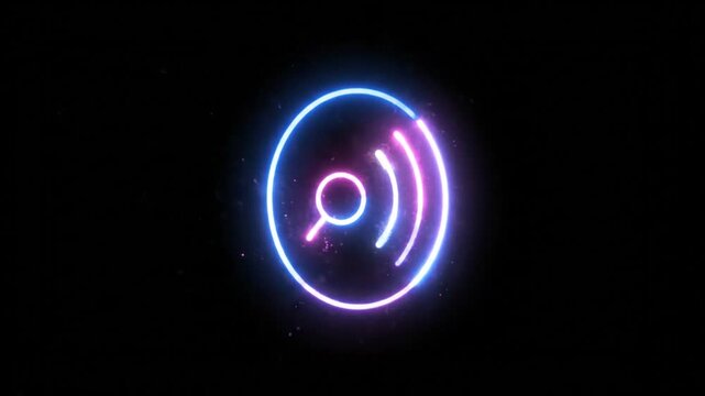Futuristic neon glowing podcast audio waveform logo animation on black background