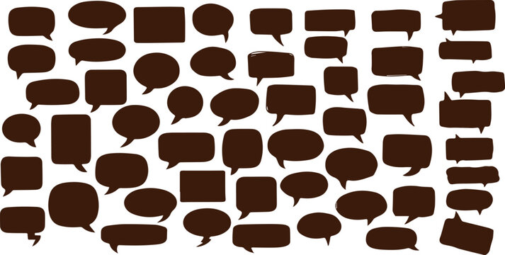 Hand Drawn Comic Speech Bubbles and Caption Boxes Set with Messy Marker Doodle Style, Thought Clouds, Burst Shapes and Empty Frames in Black Vector Line Art