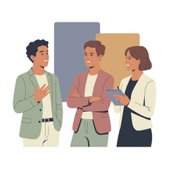 Three people discussing with a clipboard and tablet