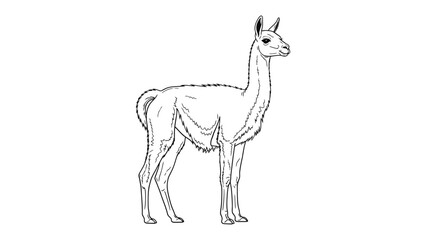 Obraz premium Graceful Llama: A serene portrayal of a llama, meticulously outlined to showcase its distinctive features and elegant posture. The llama stands calmly.