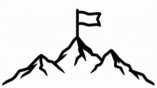 MOUNTAIN PEAK FLAG BUSINESS GOAL JAGGED MOUNTAIN RANGE WITH PLANTED FLAG