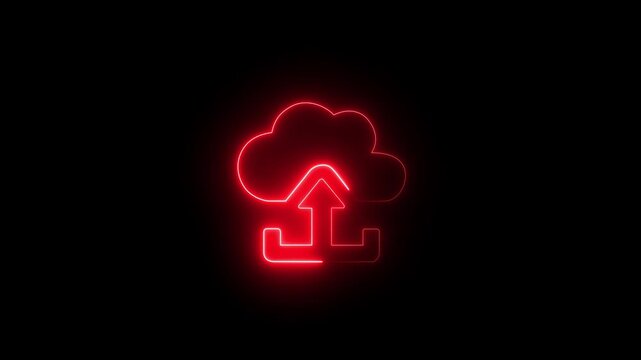 Neon light red color cloud with upward arrow motion effect on dark background. 4k graphics footage.