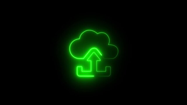 Neon light green color cloud with upward arrow motion effect on dark background. 4k graphics footage.