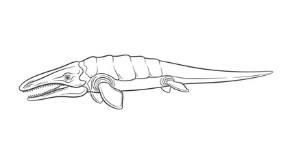 Fototapeta premium Ancient Marine Predator: A meticulously crafted illustration presents a sleek, streamlined marine reptile, a Mosasaurus, gracefully navigating the prehistoric seas.