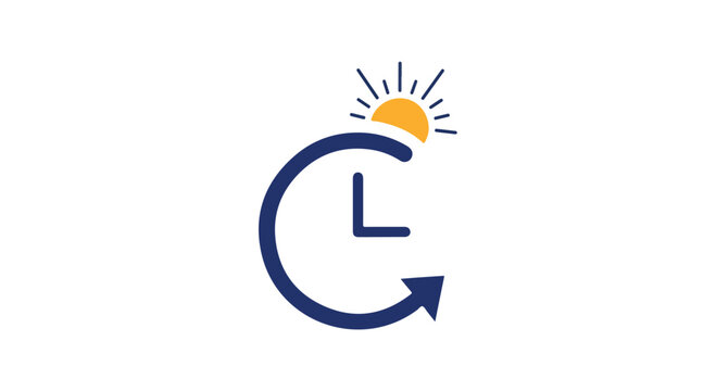 Graphic illustration of a clock with an arrow moving forward, symbolizing Daylight Saving Time begins in spring.