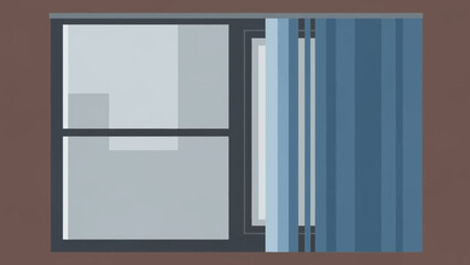 A minimalist representation of a window with blue curtains, evoking a sense of calm and reflection, perfect for illustrating concepts related to psychology and introspection