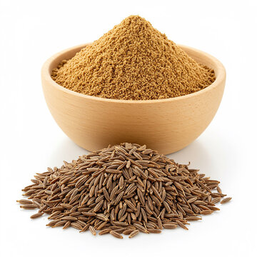 Fresh Cumin Powder and Whole Jeera Seeds in Rustic Wooden Bowls - Aromatic Indian Spices