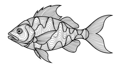 Intricate Fish Illustration: A detailed pen and ink illustration of a fish. Every curve, scale, and fin is meticulously crafted, showcasing the artist's skill and attention to detail.  © Ajhar234