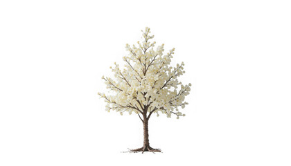 Fototapeta premium Beautiful artificial white cherry blossom tree with dense delicate blooms and visible root structure on transparent background