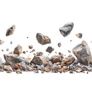 Pile of Crushed Rocks and Debris Falling with Transparent Background stones rubble isolated on a transparent background