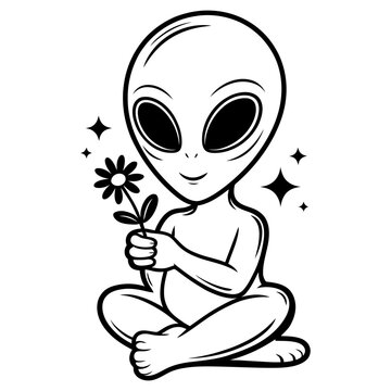 Cute Alien Sitting Illustration