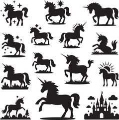 black unicorn silhouettes on white background
