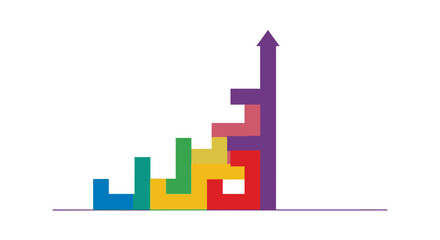 Fototapeta premium Colorful Interlocking Blocks Forming Growing Bar Graph with Upward Arrow | Business Success, Synergy, Progress, and Problem Solving Concept Vector Illustration.