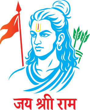  lord rama with saffron flag and jai shri ram text illumination overlay vector