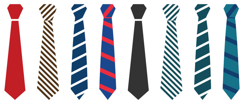 Neck tie icon vector set. professional necktie line symbol. different colour and different style tie icon vector set. businessman suit neck tie icon collection. Illustration.