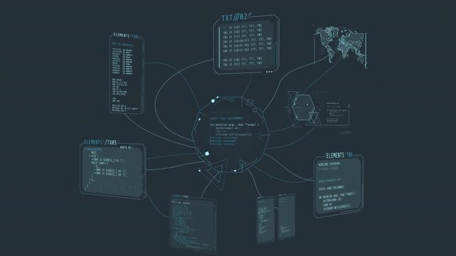 Digital network visualization with multiple scrolling code windows