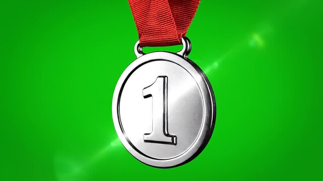 Rotating Silver 1st Place Medal on Green Screen