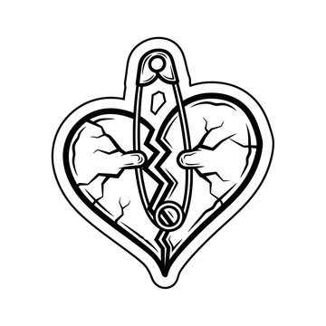 Heart with hands holding broken knife symbolizing love and conflict