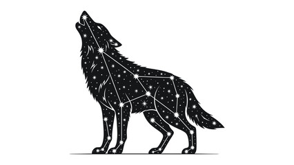Celestial Wolf: A majestic wolf silhouette, formed with constellations, howls at the night sky, embodying the untamed spirit of the cosmos. © mstmahmuda