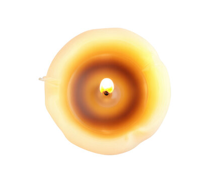 Top View of a Burning Candle with a Bright Flame fire light isolated on a transparent background