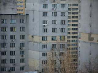 Densely packed Soviet-era apartment blocks in Iași, Romania, showcasing typical Eastern European urban architecture and high-density housing.