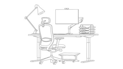 Modern Office Setup: A sleek and minimalist office workspace, highlighting essential tools for productivity and comfort.