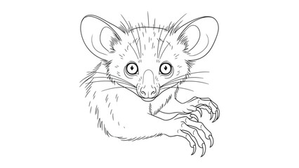 Obraz premium A Rare Glimpse: Line Art of an Aye-aye: Delicately rendered line art unveils the unique features of the elusive aye-aye, showcasing its large eyes and distinctive fingers in this artistic depiction.