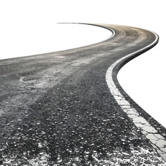 Winding Asphalt Road with White Line curve journey isolated on a transparent background
