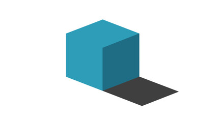 Isometric Blue Cube Shape Icon with Shadow. Minimalist 3D Geometric Block on White Background for Data, Construction, or Business Concepts.