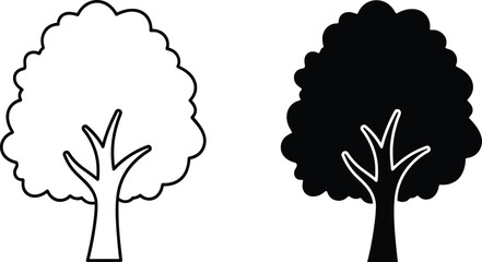 Two Simplified Tree Icons One Black Silhouette and One Black Outline Drawing Style © EDA