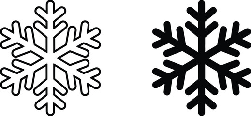 Isolated Illustration Two Snowflake Shapes, One with Outline and One Solid, on White Background