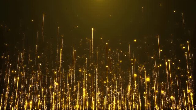 A captivating abstract visual of glowing particles rising, creating an ethereal ambiance in a golden-yellow hue, resembling fireflies
