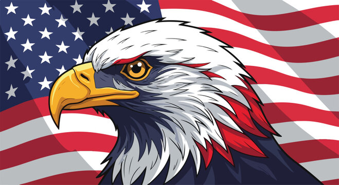 Illustration of an American bald eagle's head in front of a waving United States flag, symbolizing Harriet Tubman Day during a March celebration.