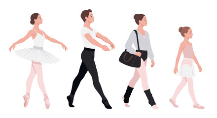 Fototapeta premium Ballet dancers walking to rehearsal vector illustration