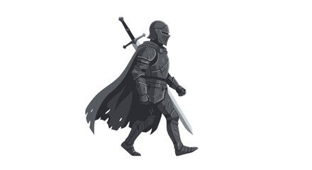 Fototapeta premium Medieval knight in black armor walking vector illustration