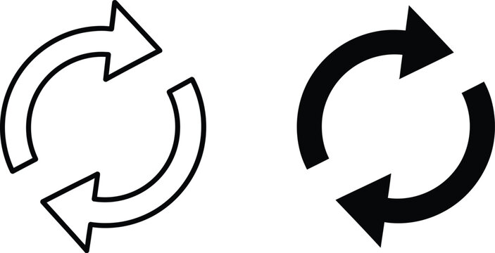 Two Black and White Circular Arrows Pointing in Opposite Directions on a White Background