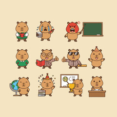 Adorable Capybara Teacher Cartoon Characters Collection