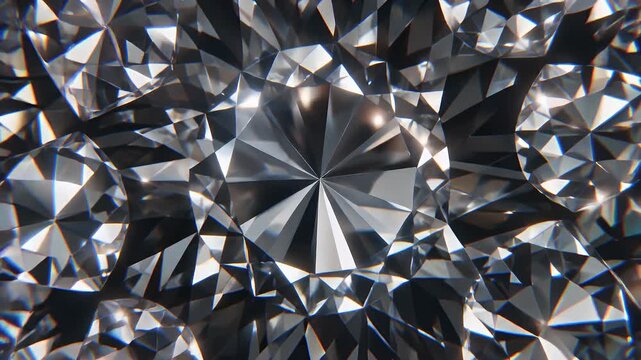 A close-up view of a diamond's surface, showing intricate facets reflecting light, creating dazzling brilliance and depth