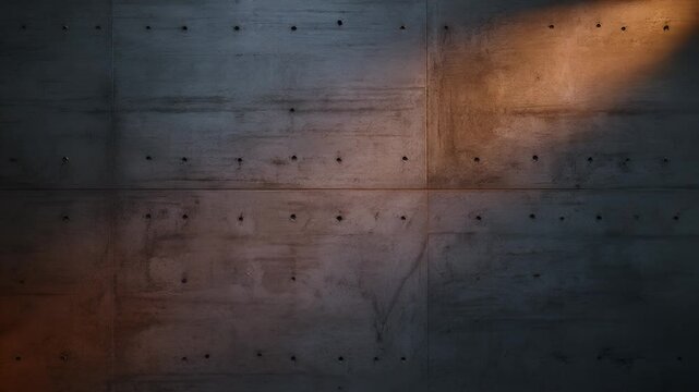 A close-up view of a concrete wall with several sections. The wall has a rough texture with holes. It is illuminated with soft light