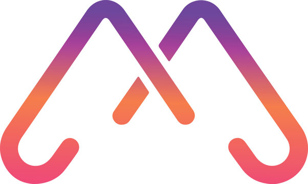 Colorful abstract shape with a gradient of pink, orange, and purple, resembling interlocking M letters
